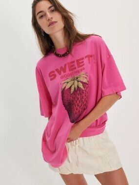 Free People Hot Pink Strawberry Graphic Tee